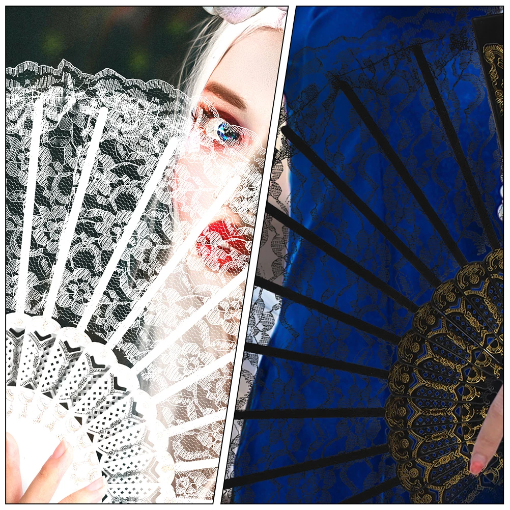 

2pcs Lace Hand Elegant Vintage Folding Fans Tassel Portable Lightweight Handheld Fan For Wedding Party Cosplay Decor Summer