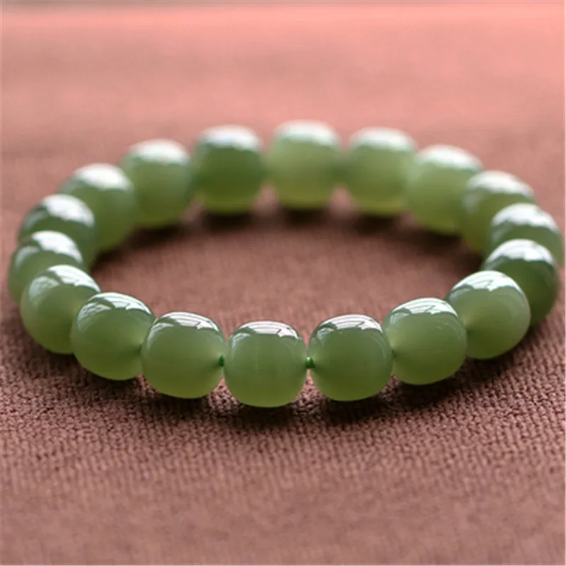 

Natural Hetian Jade Qinghai Material Lake Green Unisex Old Style Bead Bracelet Single Circle
