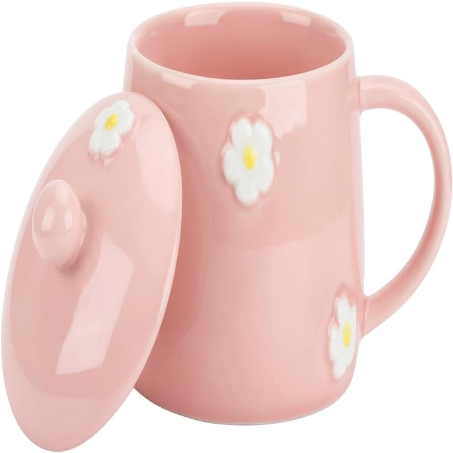 

Adorable and Creative Ceramic Daisy Coffee Mug with Lid - Perfect for Latte and Tea Enjoyment - Microwave and Dishwasher Safe -