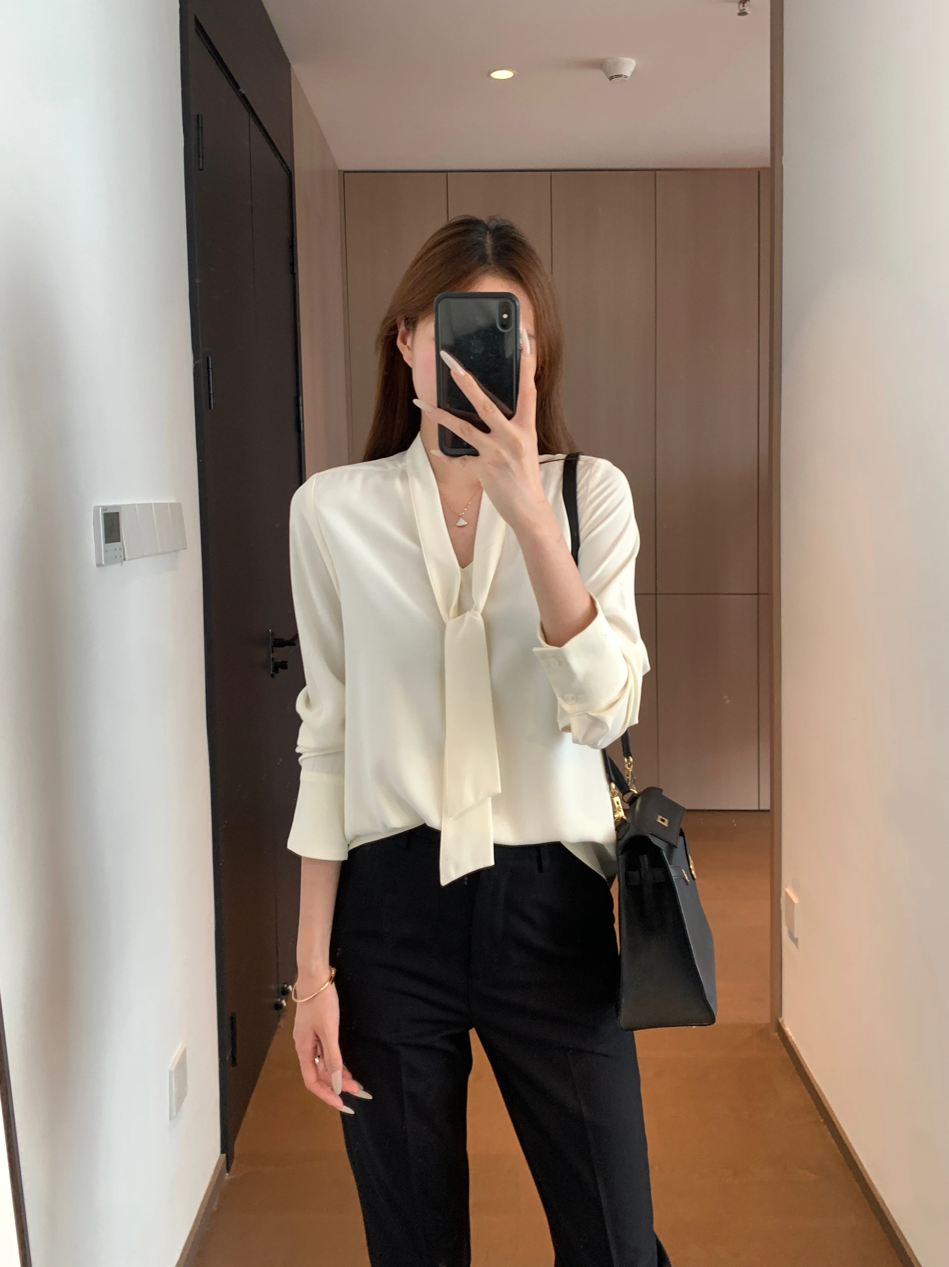 

Женская офисная рубашка Ele Twist H-ape Cut V-Ne Sa из полиэфирного волокна, однотонная, с длинным рукавом