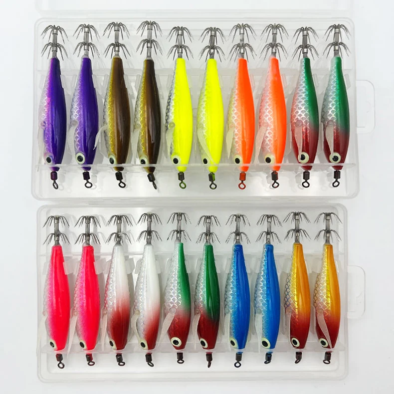 ShareShark 10 Stück/Box Tintenfisch-Jig-Köder 8cm 5,6g UV-Leuchtende Garnelenköder Horizontaler Kunstköder für Tintenfisch Oktopus Salzwasser – Detail 6