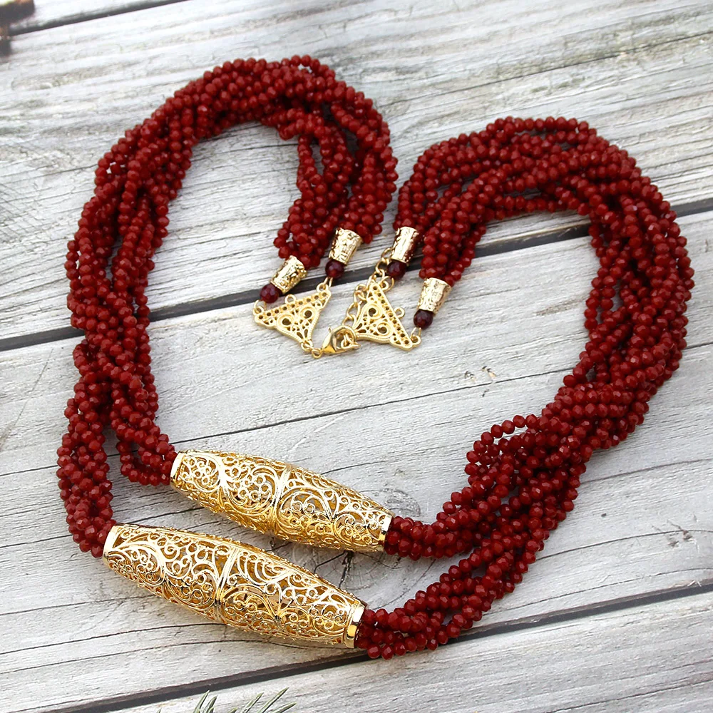 Sunspicems Elegent Algeria Morocco Caftan Jewelry 2 Layers Natural Stone Beads Necklace For Women Arab Bride Wedding Bijoux Gift
