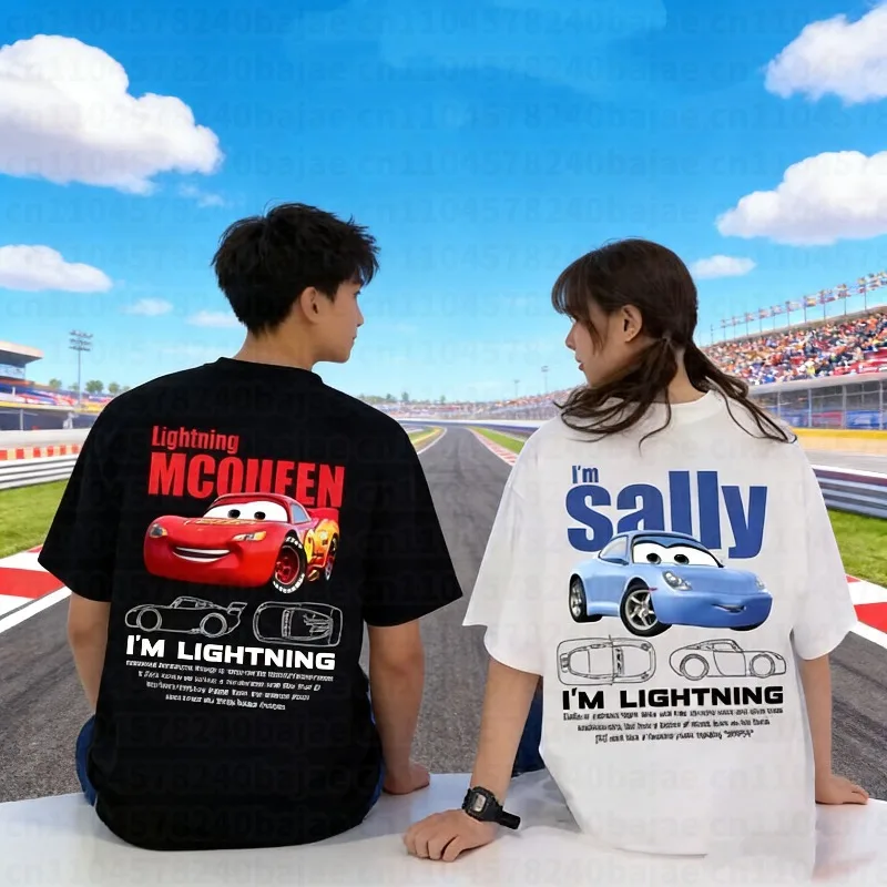 

Disney Summer Lightning Mcqueen and Sally Print Couples T-shirt Sally and Mcqueen Cotton Short Sleeve Men Women Tees Casual Tops