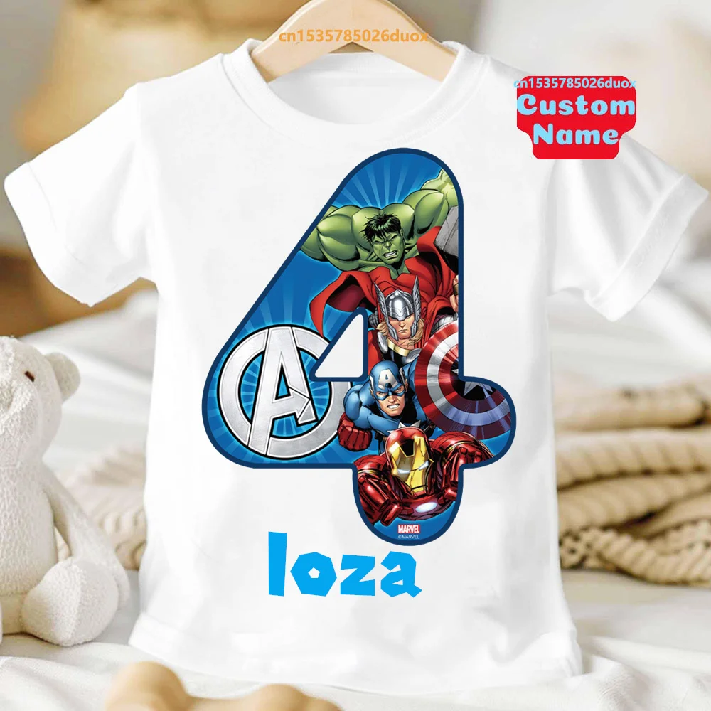 2 3 4 5 6 7 8 9 Birthday Boy SpiderMan Avengers Summer Short Sleeved Shirt Marvel SuperHero Personalize Name Birthday Girl Shirt