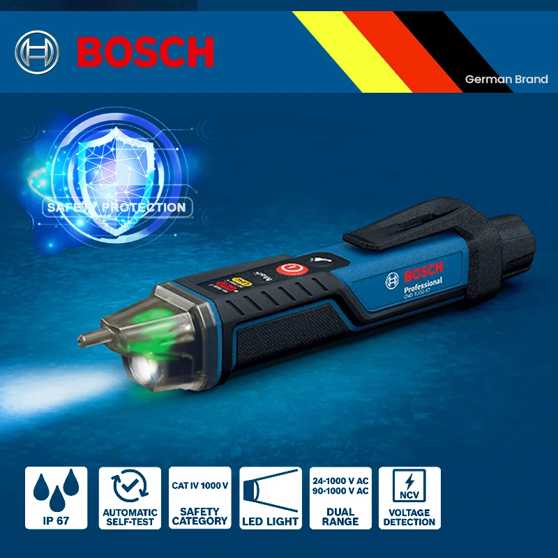 BOSCH GVD 1000-17 Detector Electrical Pen Self-test IP67 Professional Non-contact Voltage Tester Electric Drill Working
