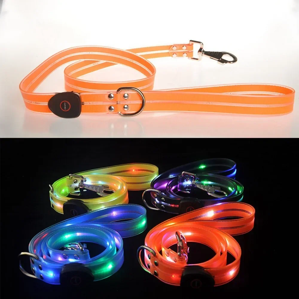 PVC Glowing Led Dog Leash USB Rechargeable With Webbing Glowing Adjustable Dog Flashing Collar Keep Your Pets Safe In Darkness