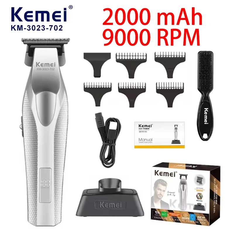 Kemei KM-3023-702 Zero Gapped Cordless Hair Trimmer Professional Hair Clipper Men Barber Rechargeable Finish Hair Citing Machine