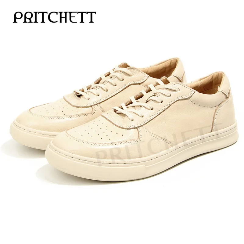 

White Slightly Dirty Old Shoes Round Toe Thick Sole Simple Lace-Up Casual Shoes Comfortable and Versatile Daily Men's Shoes