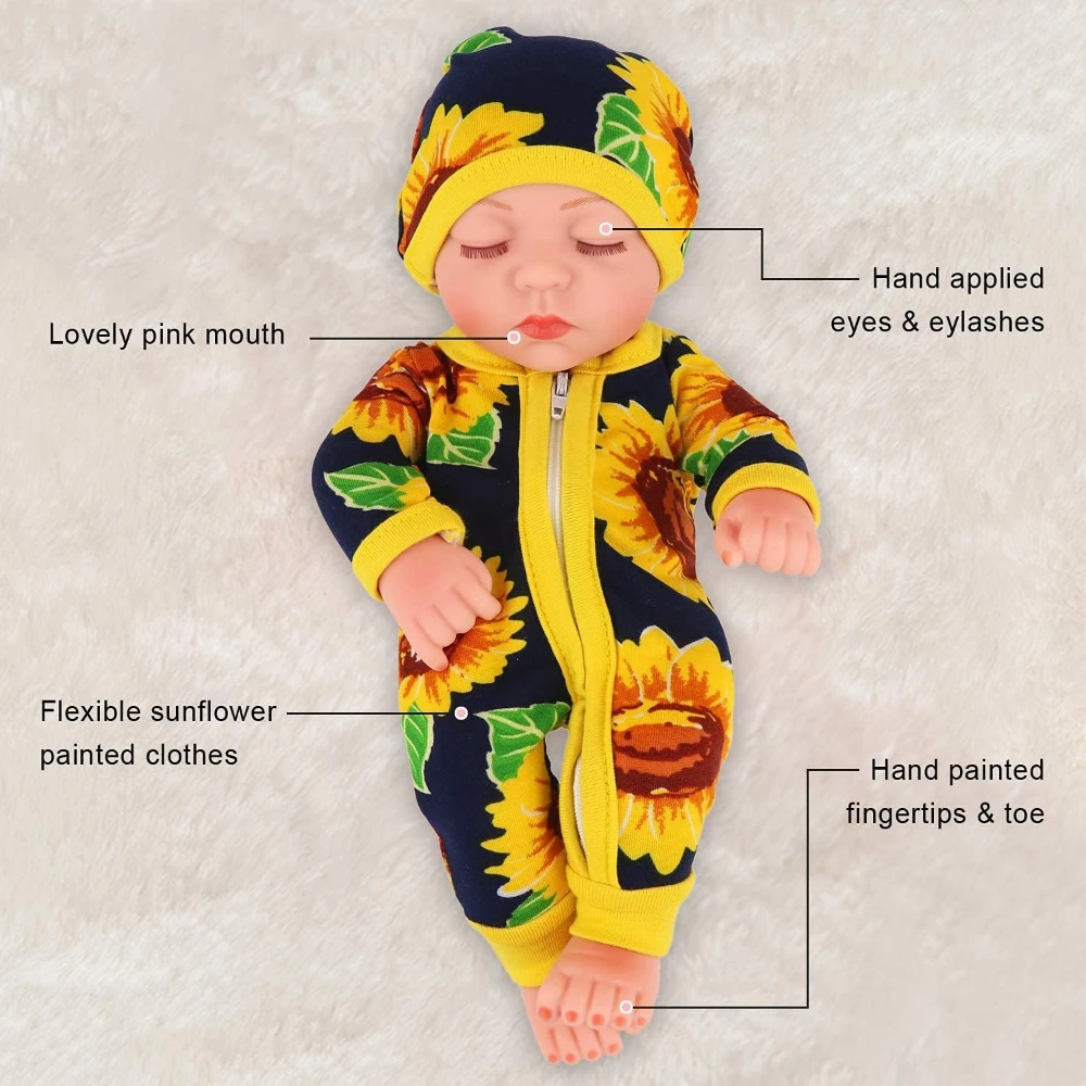 New-Born Reborn Doll, Baby Doll and Clothes, Washable Realistic Silicone Baby Dolls with Cute Jumpsuit Clothes, Christmas Gift