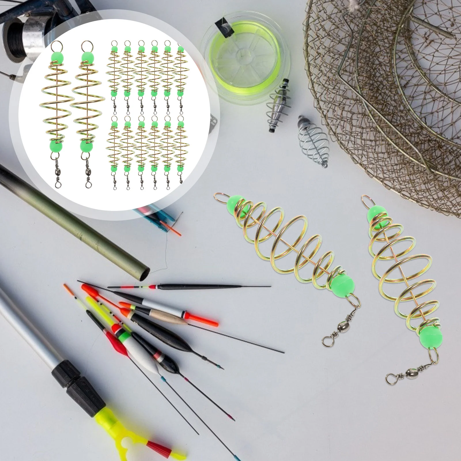 36 PCS Spring Bait Fishing Metal Cage Trap Luminous Beads Carp Feeder Carbon Steel Basket Tackle Lure