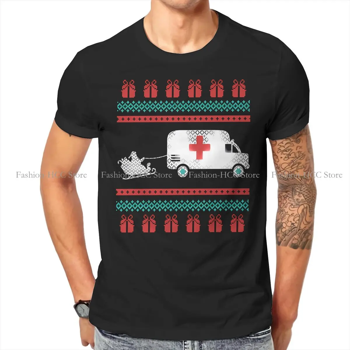 Christmas Ugly Sweater Emergency O Neck TShirt Ambulance Ambulances Pure Cotton Basic T Shirt Men Clothes Fashion