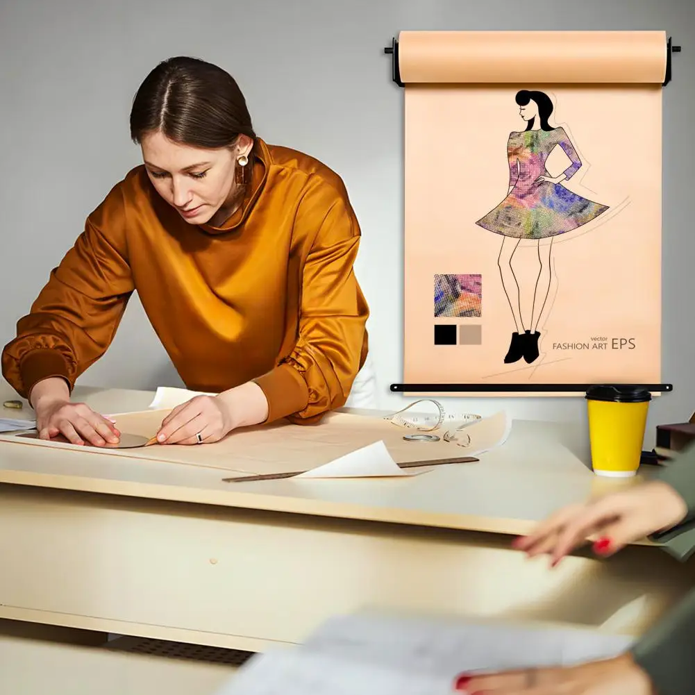Wall Mounted Paper Dispenser Holder 24/36/48 Inch Brown Paper Roll Holder Heavy-Duty Cutter for Drawing Note Artwork