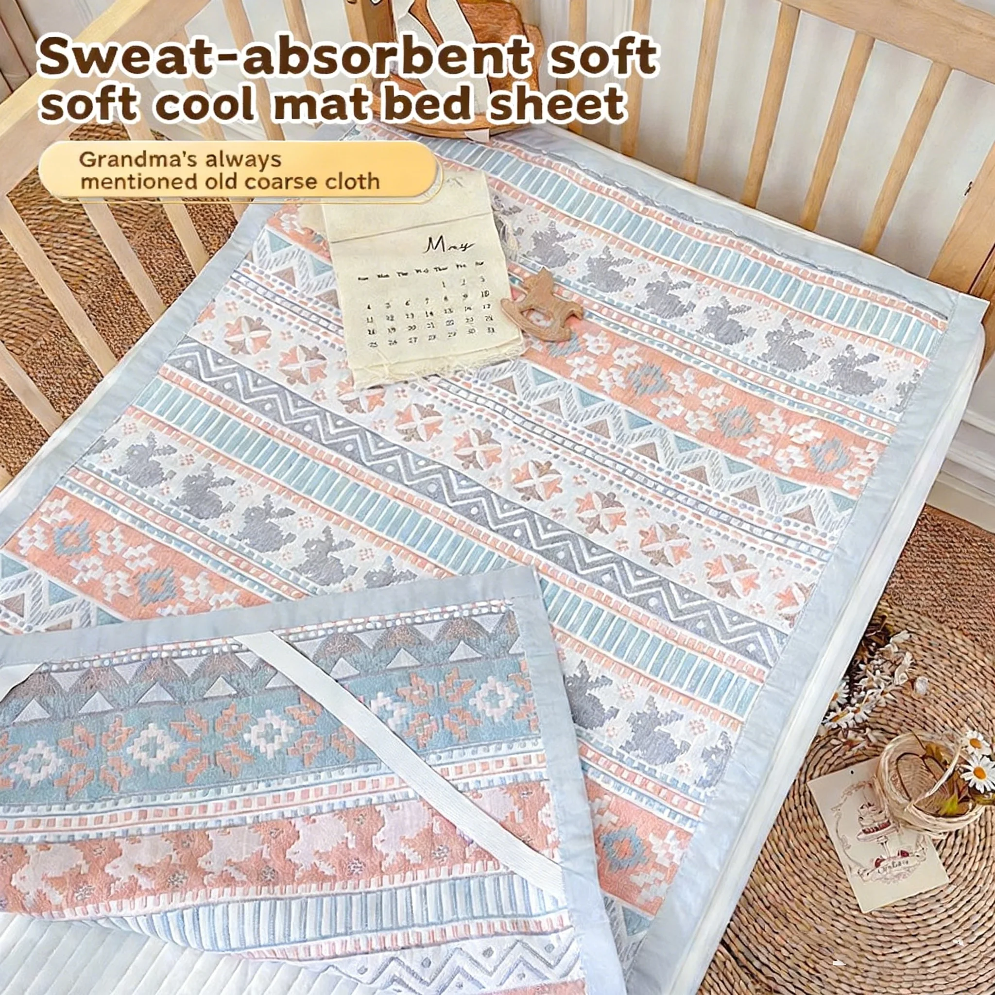 Reversible Gauze Crib Mattress Pad Breathable Absorbent Baby Crib Sheet for Summer Fits Standard Crib Mattress fitted sheet