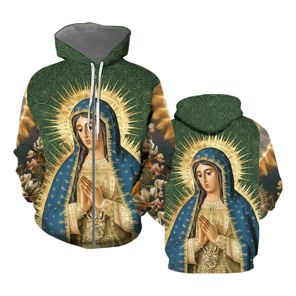 Our Lady of Guadalupe Virgin Mary 3D Print Zipper Hoodies Men's Hooded Sweatshirts Hoody Oversized Tracksuit Man Coat Clothing