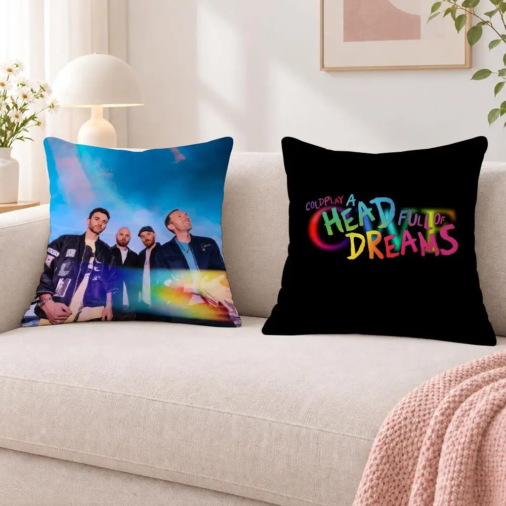 Band Rock Music C-Coldplay Cushion Cover Double Sided Print Short Plush Pillow Sofa Bedroom Dorm Room Decor Gift