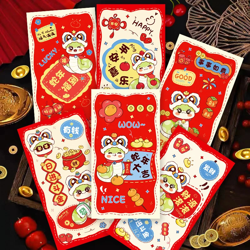 Chinese Spring Festival Red Envelopes Traditional Lunar New Year Money Pockets Snake Themed Lucky Money Blessing Pockets