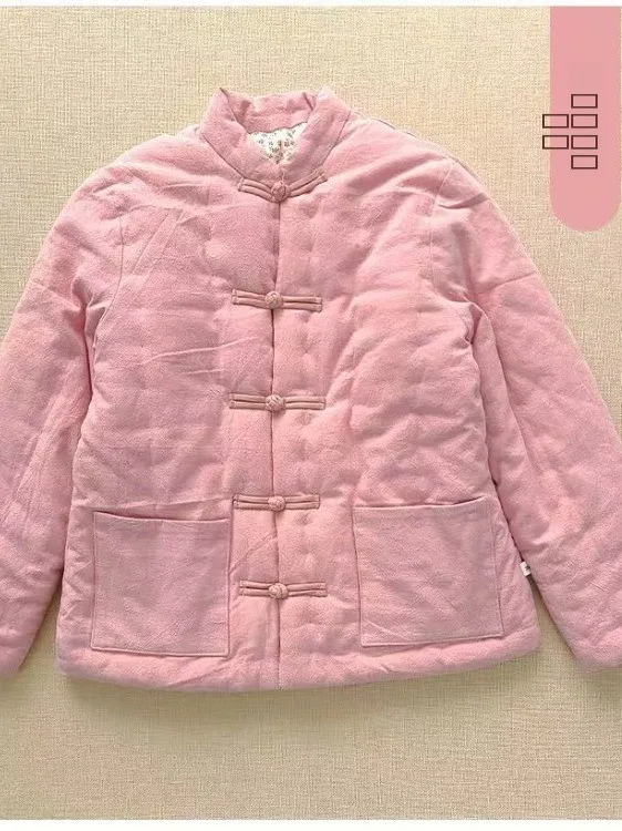 스트리트 슬레 중국 레트로 버튼 코튼 재킷 아우터웨어 여성용 코트 롱 슬리브 라운드 넥 레귤러 얇은 겨울 코트