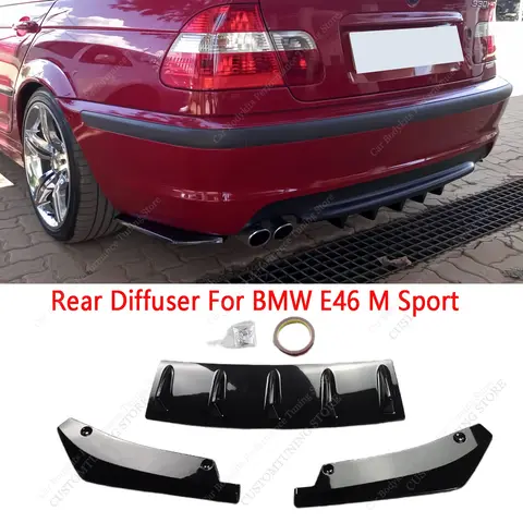 BMW E46 330d 330i 330ci M 스포츠 1999-2005 후면 범퍼 스타일링 바디 키트 용 글로스 블랙 후면 범퍼 디퓨저 및 사이드 스플리터