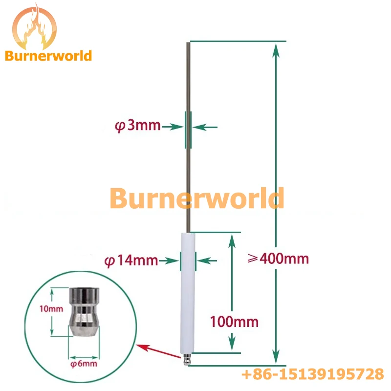 Customized diameter 8mm 10mm 12mm 14mm Electrode Boiler Burner Universal Ceramic Rod ignitor electrode