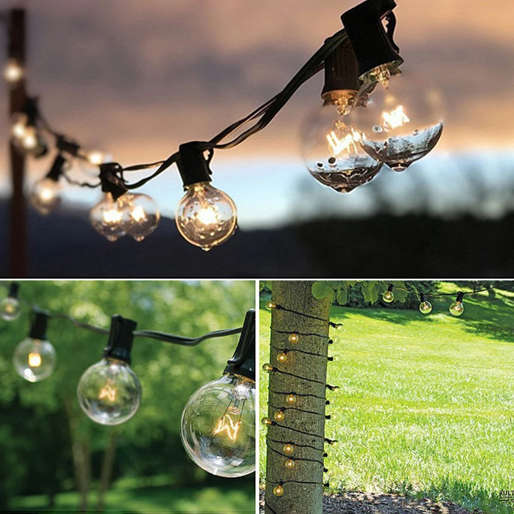 G40 Tungsten Lamp Bulb 25+2 LED String Lights Fairy Garland Glass Ball Light Bulbs For Indoor Outdoor Patio Party Festival Decor