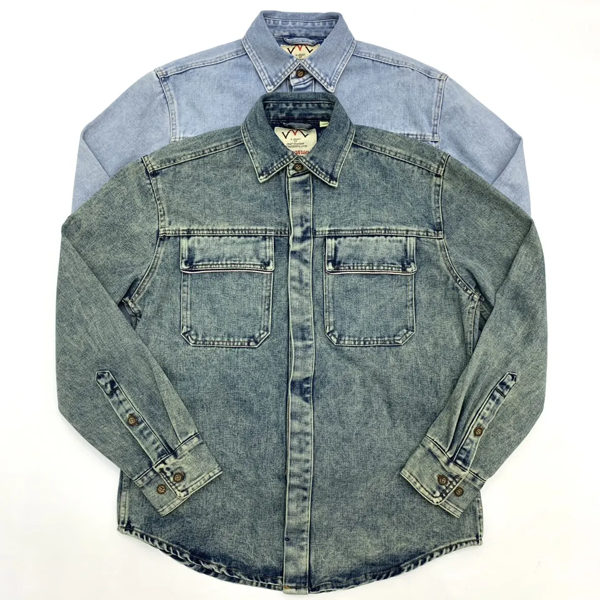 Spring Autumn New Japanese Retro Heavyweight Double Pocket Denim Cargo Shirt Men's Amekaji 100% Cotton Washed Casual Thin Coat