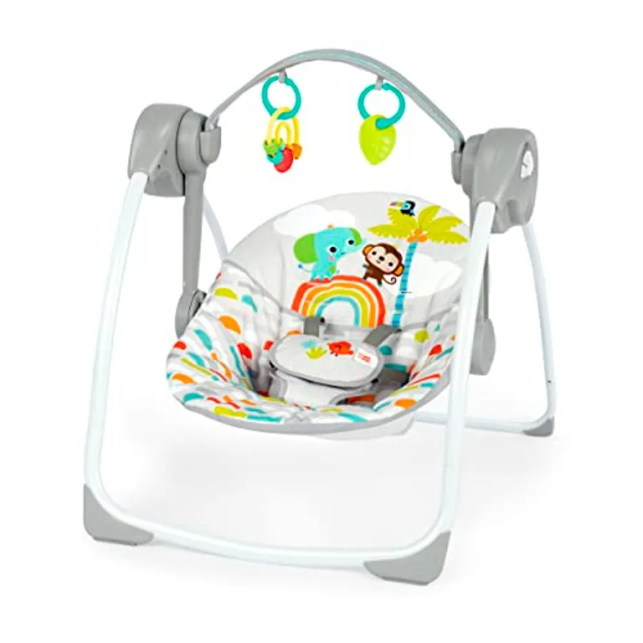 

Bright Starts Playful Paradise Portable Compact Automatic Baby Swing with Music Unisex Newborn + Soft Pink Fabric Interior for