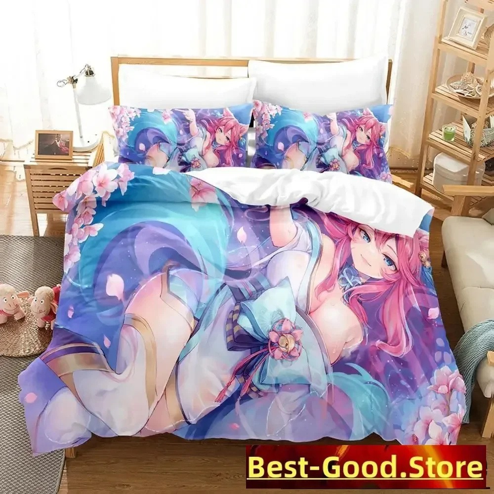 New Game Spirit Blossom Ahri Bedding Set Single Twin Full Queen King Size Bed Set Adult Kid Bedroom Duvet cover Sets Anime Bed