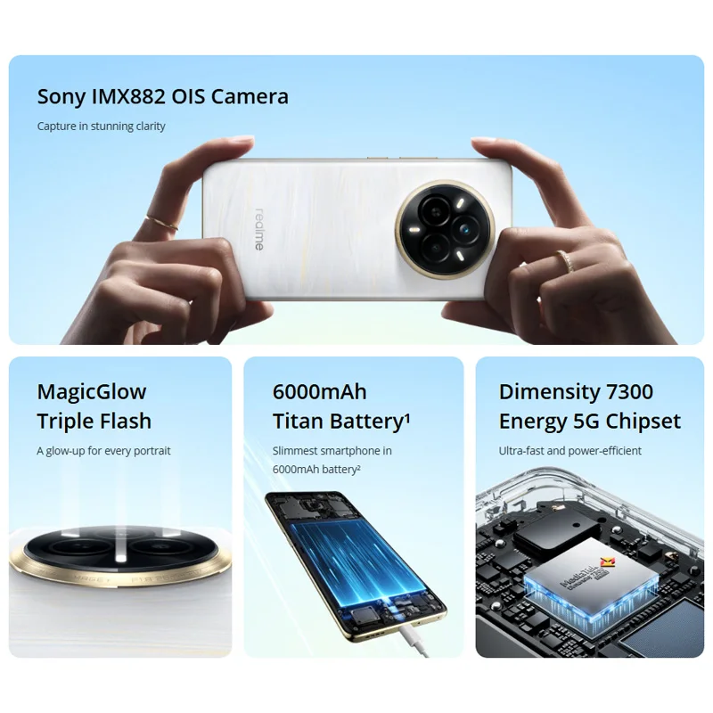 Realme 14 Pro 5G Smartphone 8 + 256GB Teléfono móvil Dimensidad 7300 Energía 5G Procesador IP69 Sony IMX882 OIS Cámara de 50 MP 4