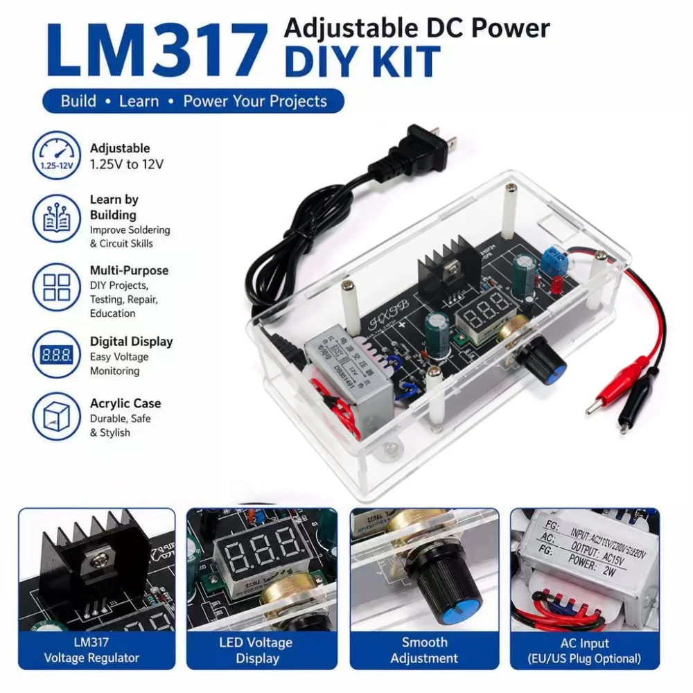 Módulo de Fonte de Alimentação Regulada Ajustável LM317 DC, Módulo de Conversão de Energia Ajustável, Kit de Soldagem para Eletrônica DIY