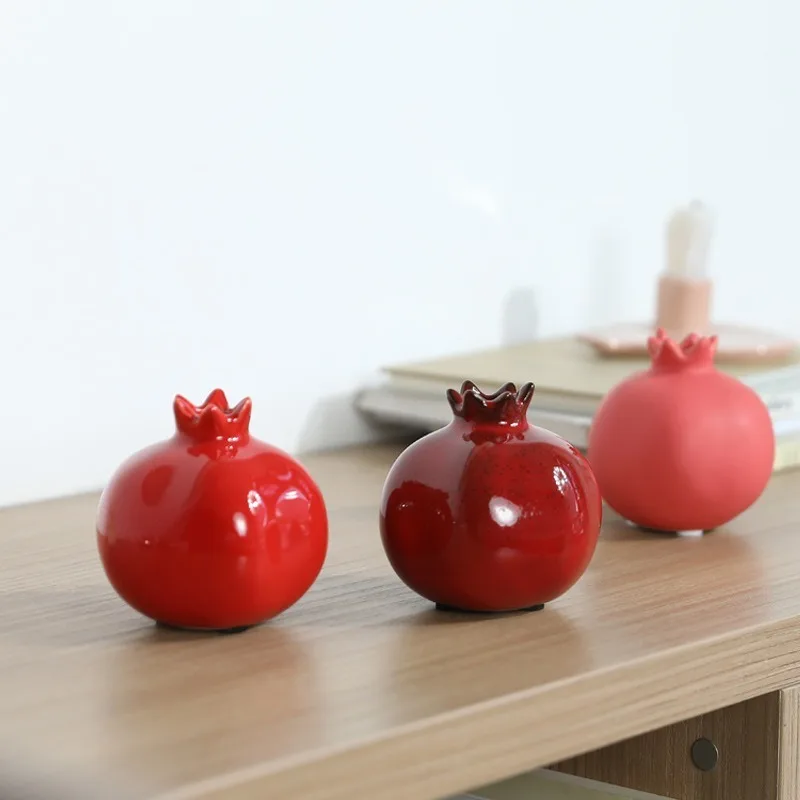 Neo-Chinese Red Ceramic Pomegranate Vase Living Room Display Cabinet TV Console Decor Craft Art Handmade Pomegranate Decoration