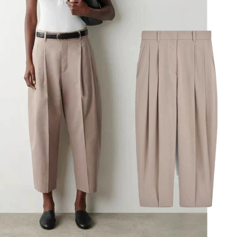 Maxdutti Southern France Lazy Minimalist Women's Pants And Trousers Woman Clothes Casual Lyocell Blended Cropped Leg Pants Woman