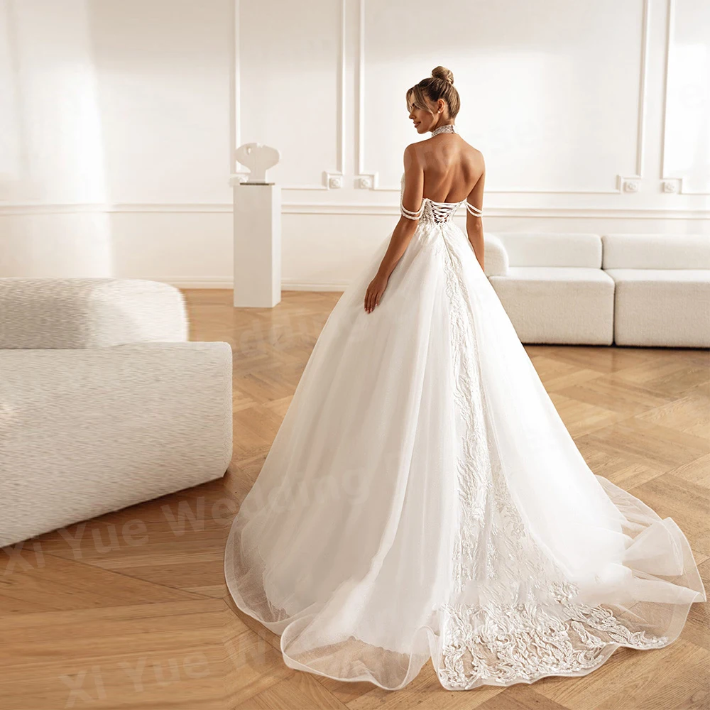 우아한 라인 여성 웨딩 드레스 아플리케 어깨에서 레이스 신부 가운 맞춤형 연인 Vestidos De Novia Boda