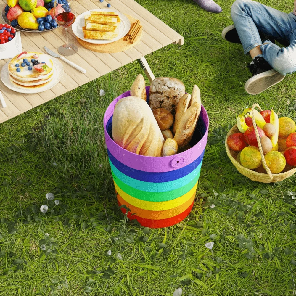 

Plastic Foldable Trash Can Storage Bucket Portable Rainbow Color Wastebasket Large-capacity Multi-Purpose Garbage Bin