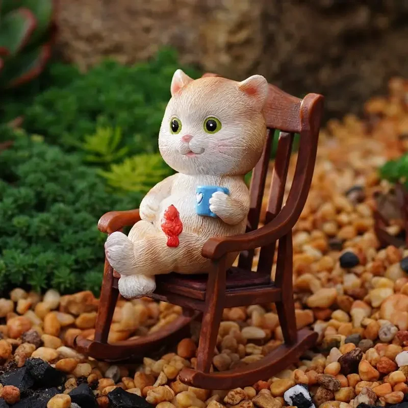 

Cartoon Cute Cat Cafe Desktop Rocker Chair Decoration Office Garden Courtyard Animal Decoration Set Gift