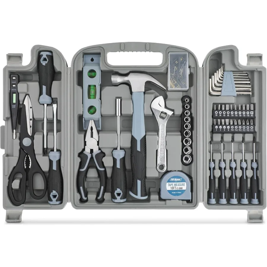 

HiSpec 54pc General Household Tool Set Comprehensive Hand Tool Kit with Durable Toolbox Storage Case for Everyday Home Maintena