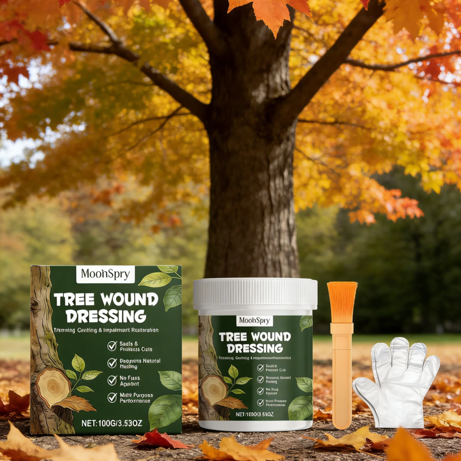 MoonSpry Tree Wound Dressing Grafting Healing Cream Protects Cuts Garden Multi Purpose Tree Pruning Sealer with Brush Glove 100g