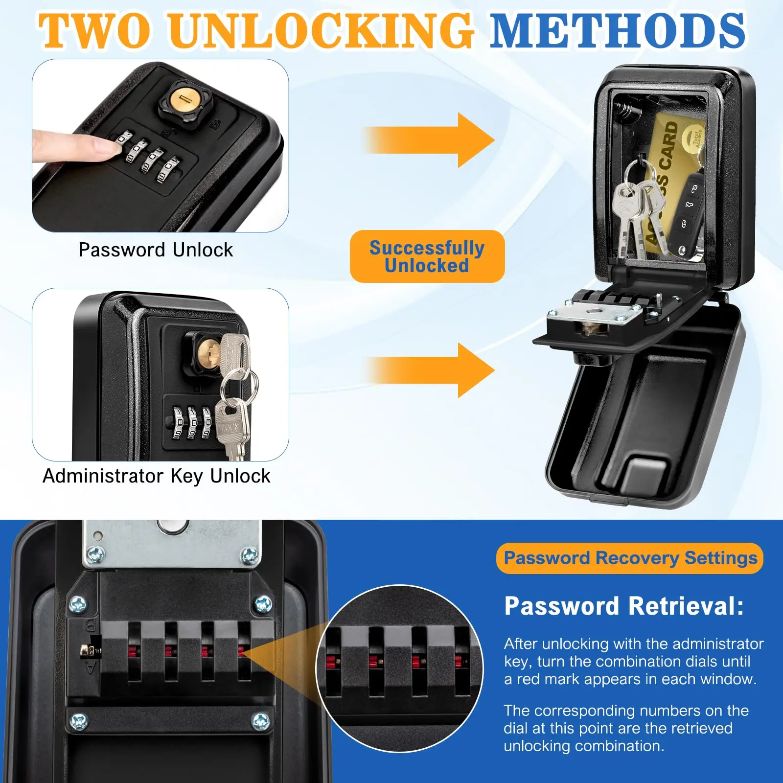 Wall Mount Key Lock Box Waterproof Lock Box for Keys with Code Resettable Code Large Capacity Safe Security LockBox with 3 Keys