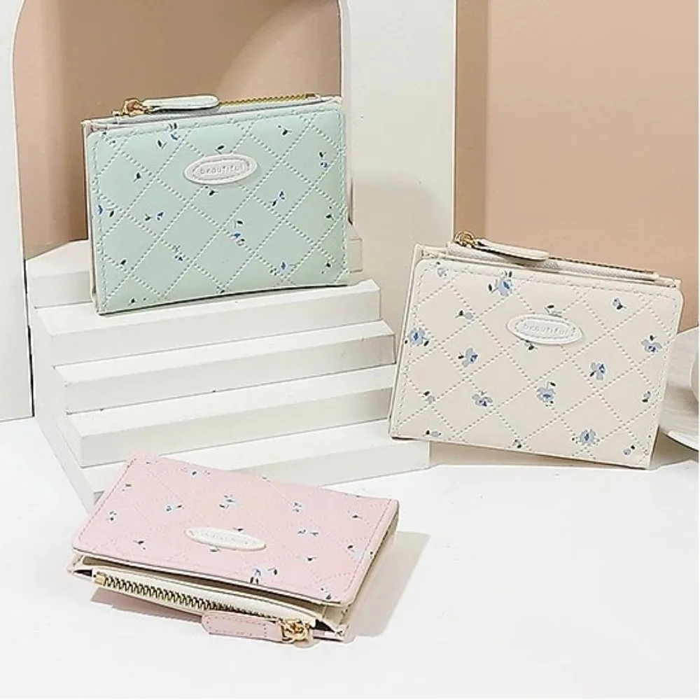 Cute Fold Flower Women's Wallet Flower Print Multi-slot Short Wallet Pu Leather Three Fold Wallet Women