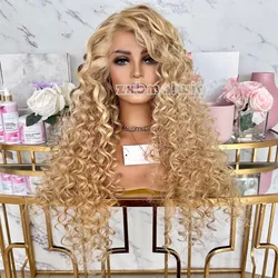 Preplucked Loose Curly Blonde Lace Wigs Synthetic Hair Glueless Lace Front Wig Pre Plucked Wavy Fiber Daily Wear