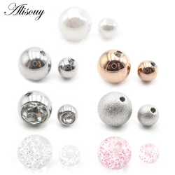 Alisouy 10pcs 14G Stainless Steel Acrylic Pearl Replacement Ball Bead Lip Eyebrow Tongue Ear Tragus Belly Body Piercing Jewelry