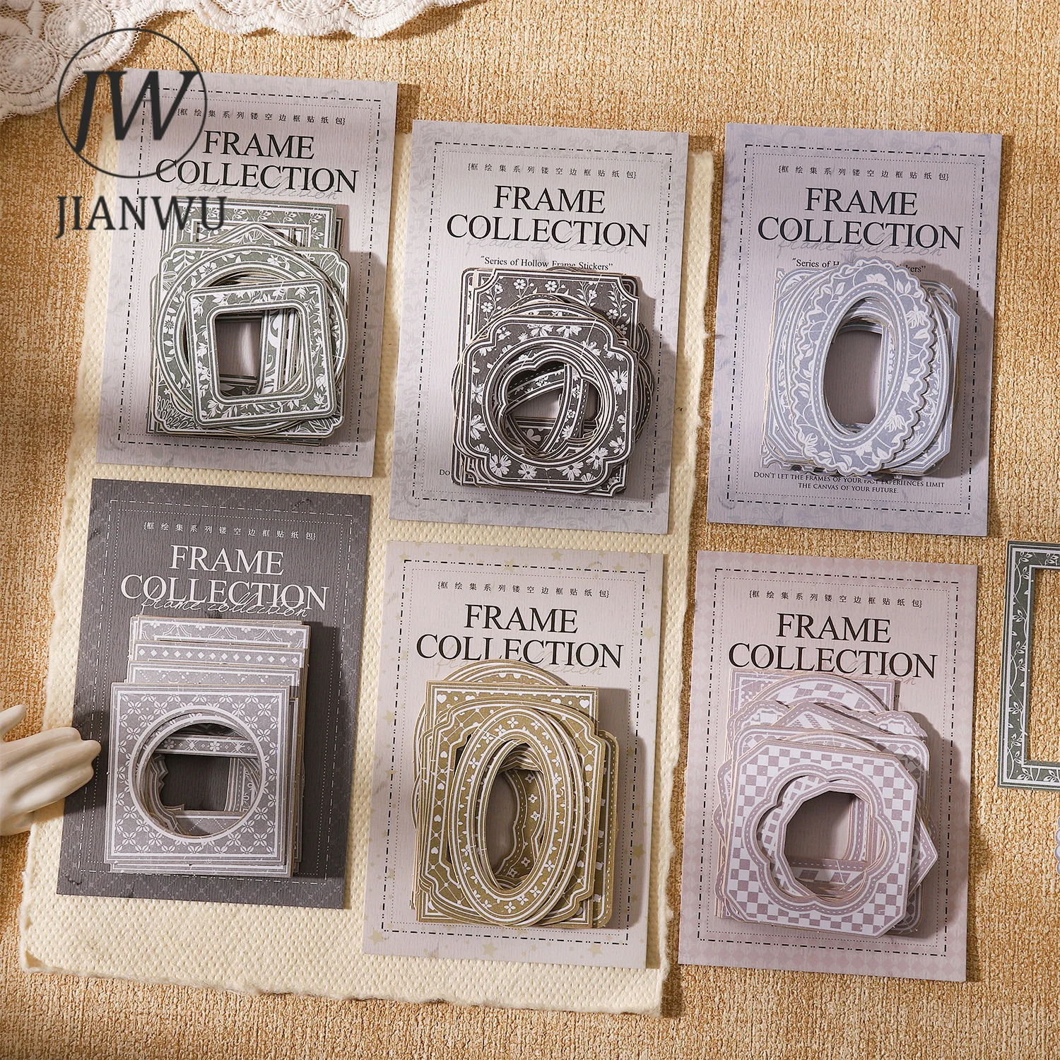 JIANWU Frame Collection Series Vintage Hollow Border Landscape Material Collage Sticker Creative DIY Journal Stationery