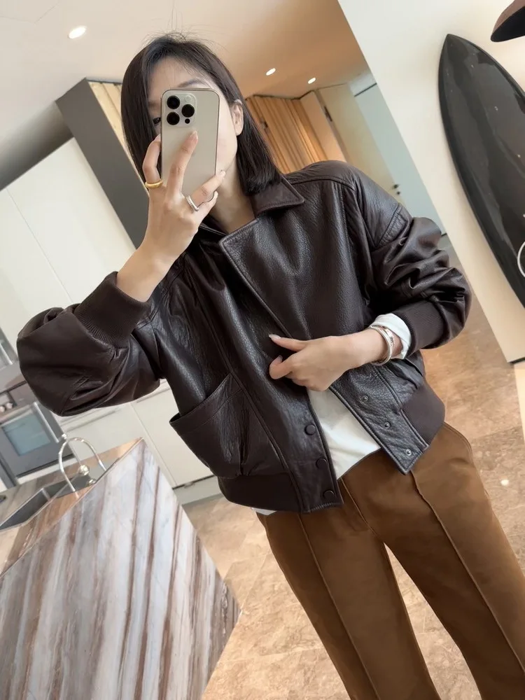 

2023New Autumn/Winter Fashion New Sheepskin Bubble Short Coat Women's Fashion Silhouette Motorcycle Leather Coat