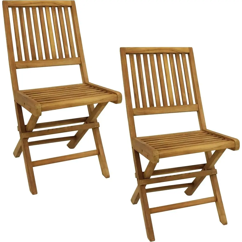 

Aged Teak Patio Chairs Set of 2 for Deck or Balcony - Weathered Wooden Outdoor Furniture with Light Finish