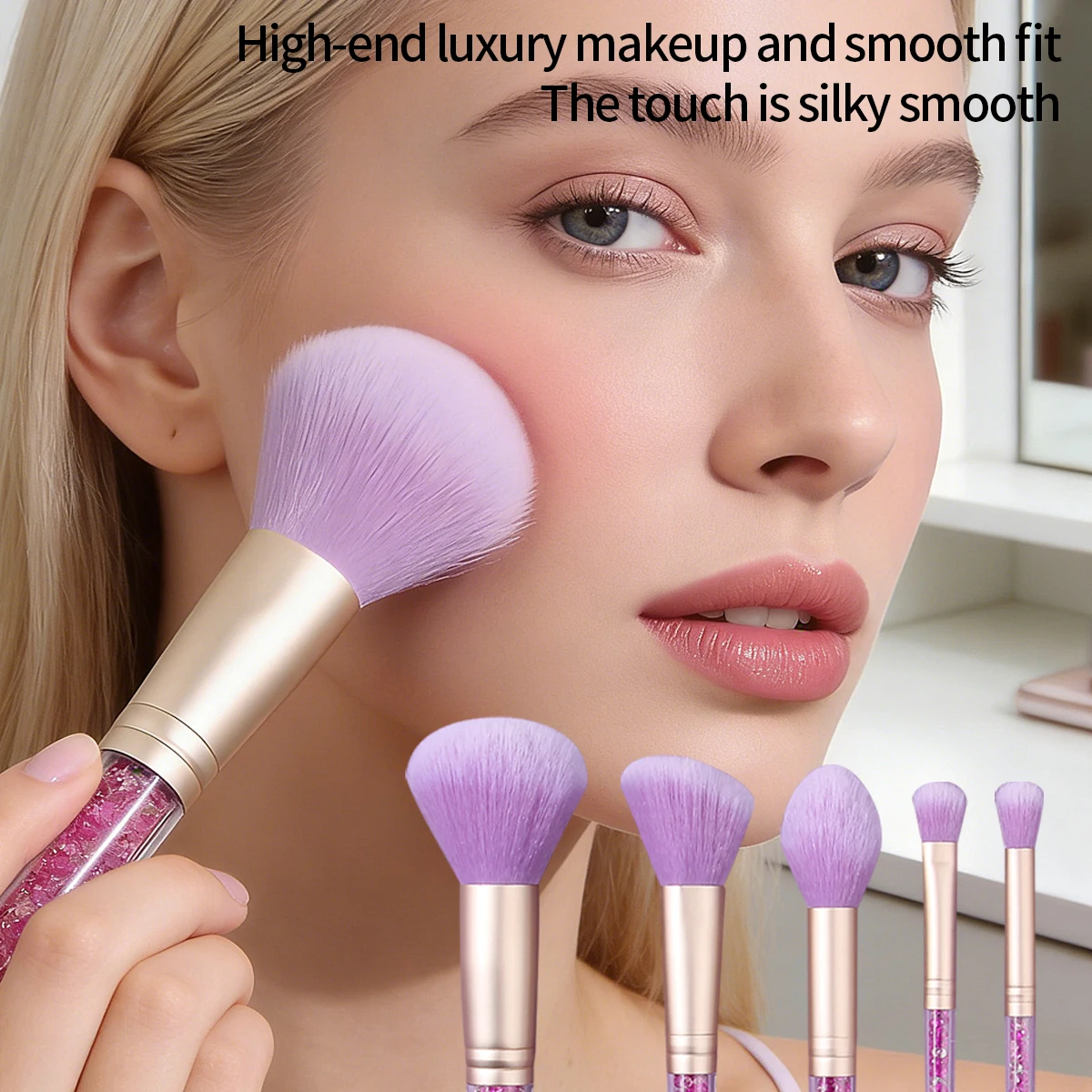 30PCS Purple series flash diamond handle multi-functional makeup brush set & soft sponge powder puff/cleansing set tools