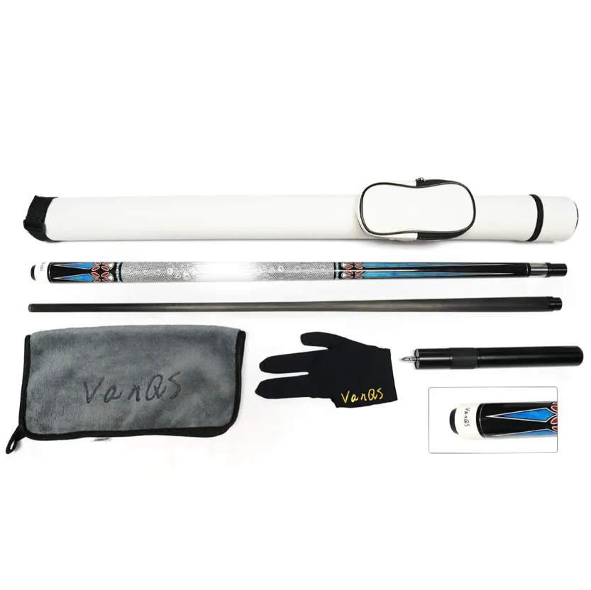 Carbon fiber shaft billiard cue 1/2 pool stick 58 inch length 12.5mm tip with cue bag and glove and stick cleaning cloth