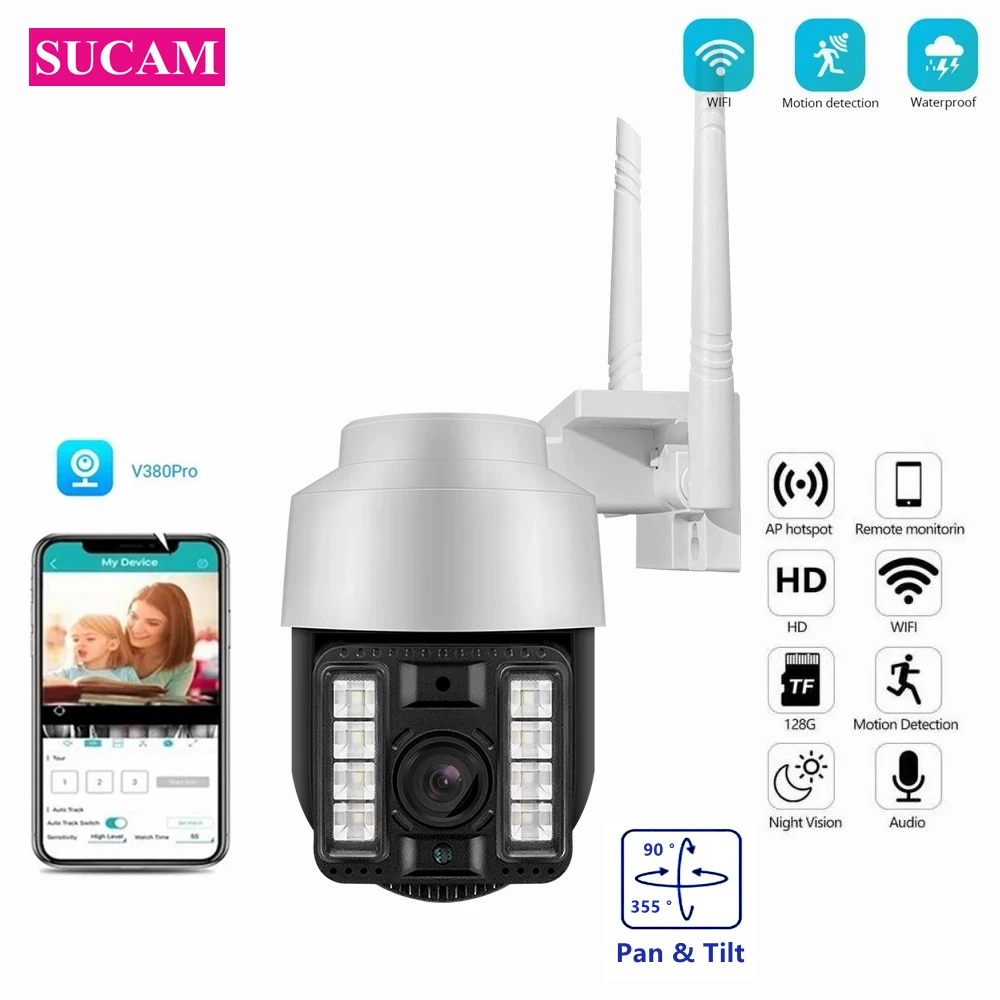 

5MP Speed Waterproof Wireless Surveillance Camera Two Way Talk V380 Pro Motion Detection Pan Tilt Outdoor Home Security Camera