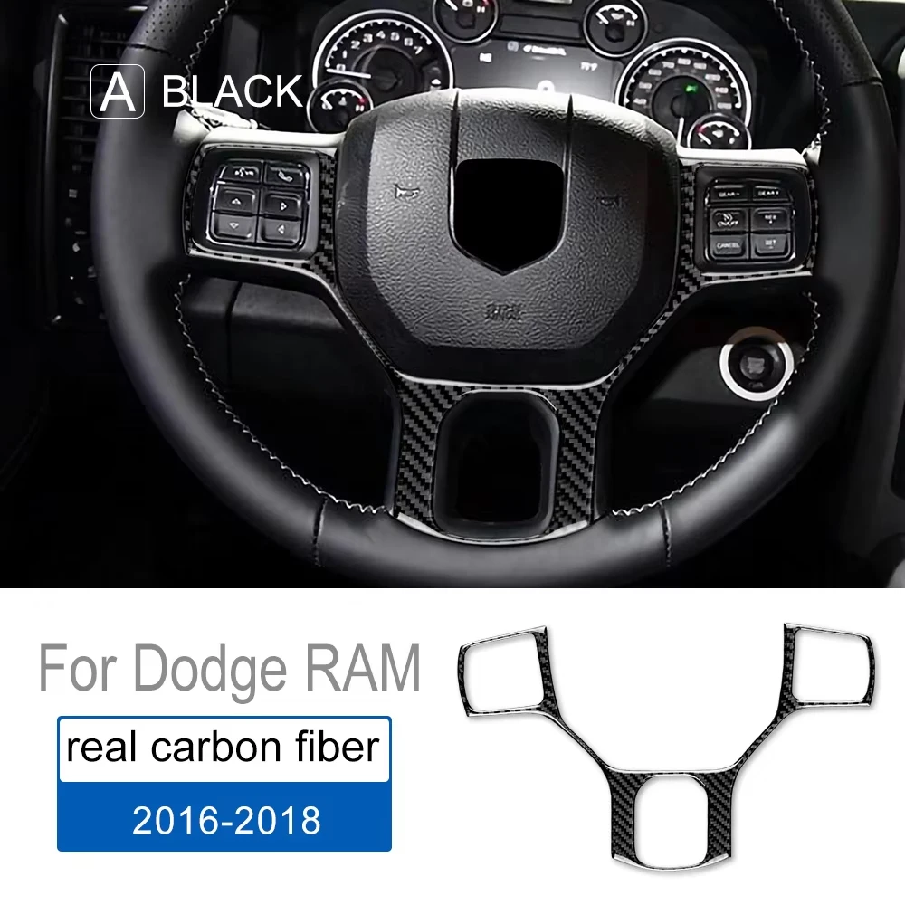 

Real Soft Carbon Fiber Sticker for Dodge RAM 2016 2017 2018 Accessories Interior Trim Car Steering Wheel Button Frame Cover