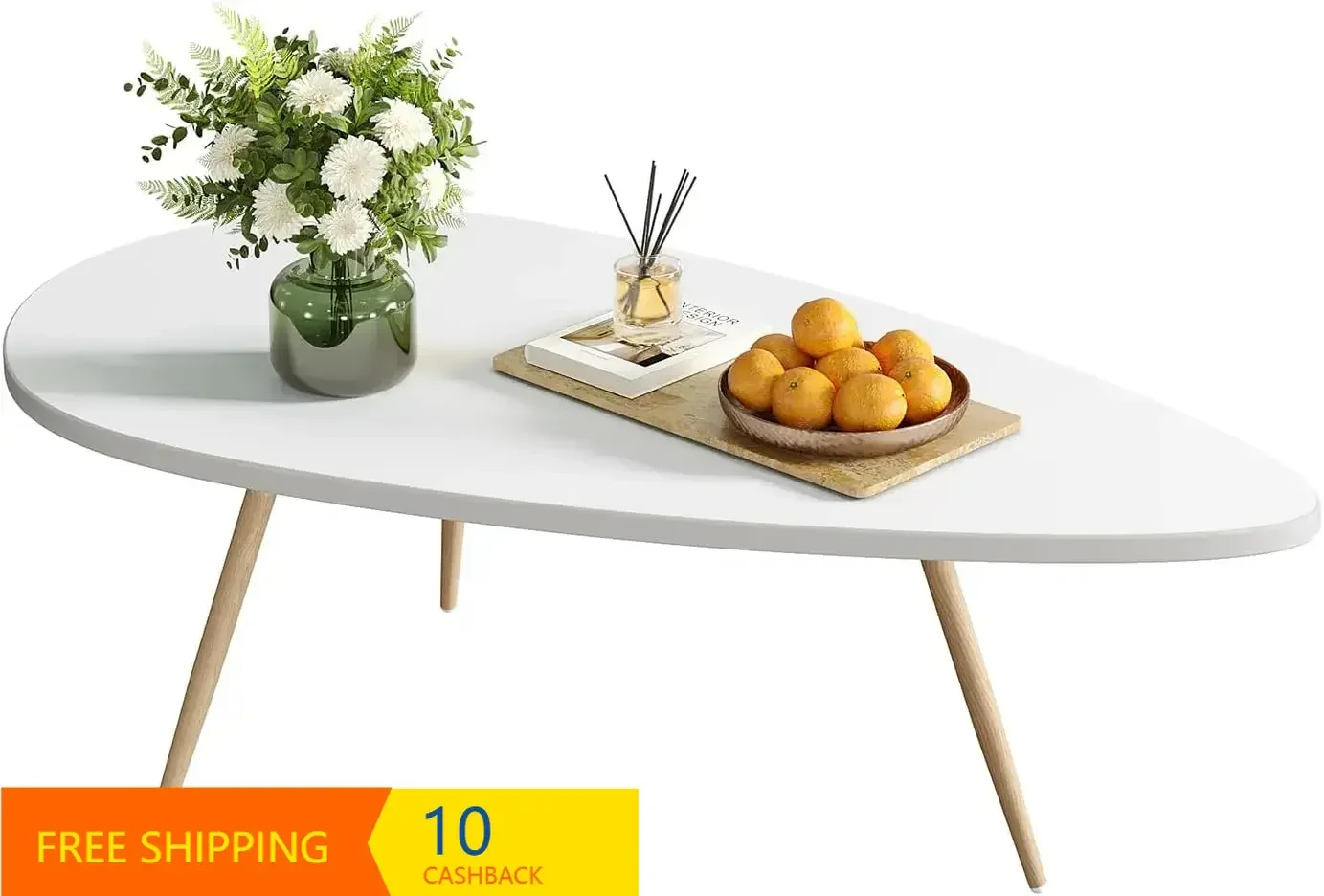

Modern Coffee Table White Oval Coffee Tables for Living Room Simple Center Table for Small Space Home Office