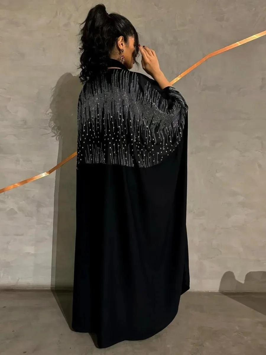 

Eid Ramadan Muslim Women Dresses Party Abaya Diamond Sequins Open Long Dress Morocco Kaftan Vestidos Dubai Robe Jalabiya 2025