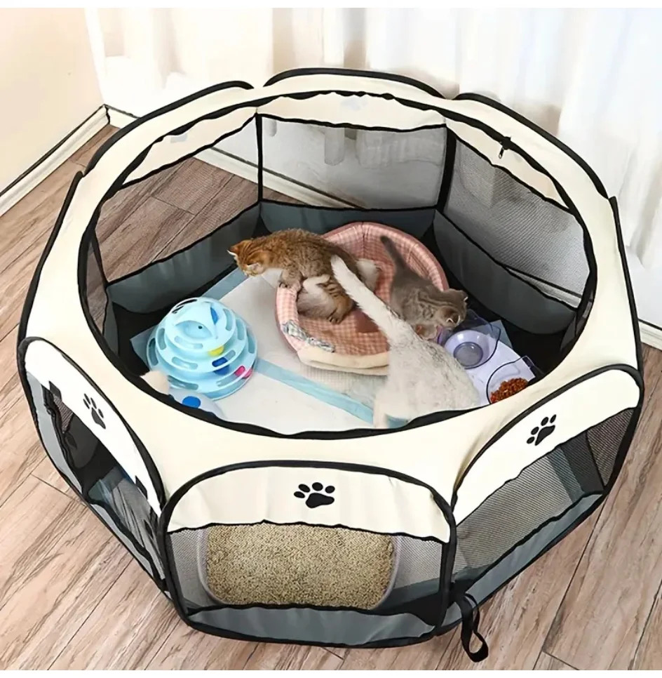 Cat maternity room octagonal pet fence Oxford cloth waterproof andscratch-resistant foldable pet tent cat nest kennel